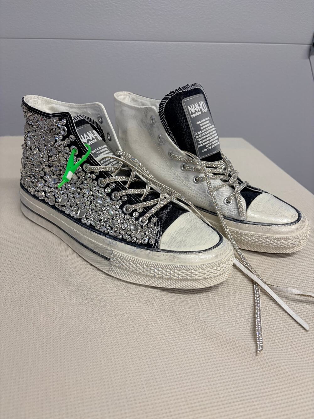 NAN-KU Couture Free People Distressed Embellished High Top Sneakers - Size 10